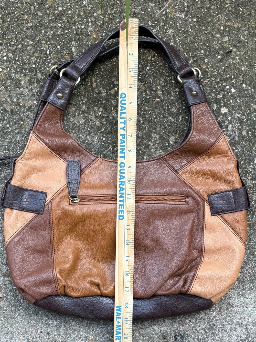 Vtg Etienne Aigner Hobo Brown Leather Colorblock Patchwork Bag Buckle Accent